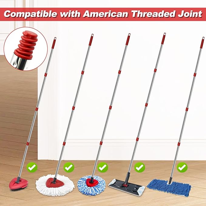 4 Section Spin Mop Replacement Handle for O Cedar Mop Handle for Ocedar Spin Mop Handles to Floor Clean Adjustable 30" to 58" Length Mop Stick Pole Handle, American Screw Joint (Mop Head Not Included)