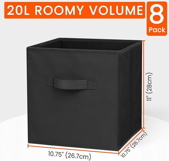 Storage Cubes, 11 Inch Heavy Duty Fabric Storage Bins for Shelves Closet, Black