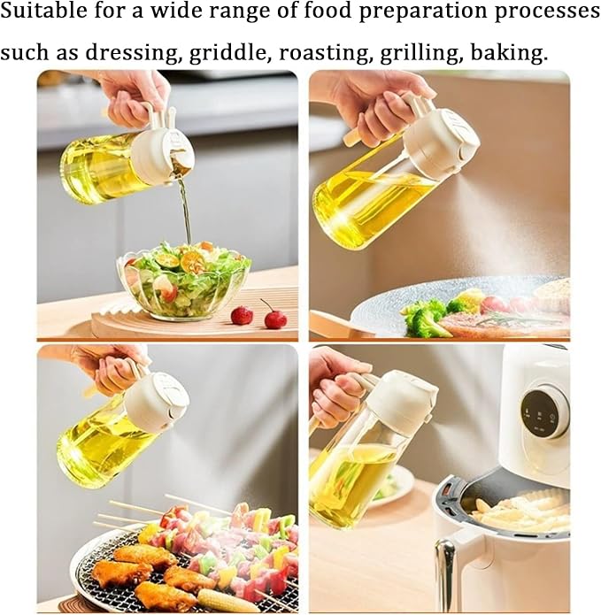 2 in 1 Oil Dispenser and Oil Sprayer, Oil Dispenser for Kitchen Spray, 2 in 1 Glass Oil Sprayer & Dispenser for Cooking, Cooking Oil Sprayer and Pourer (Green)
