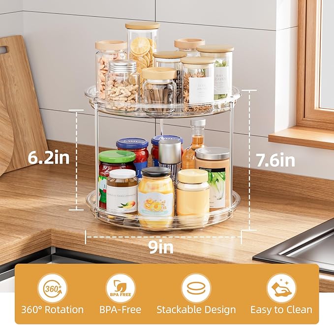2 Tier Lazy Susan Turntable Organizer for Cabinet, 1 Pack