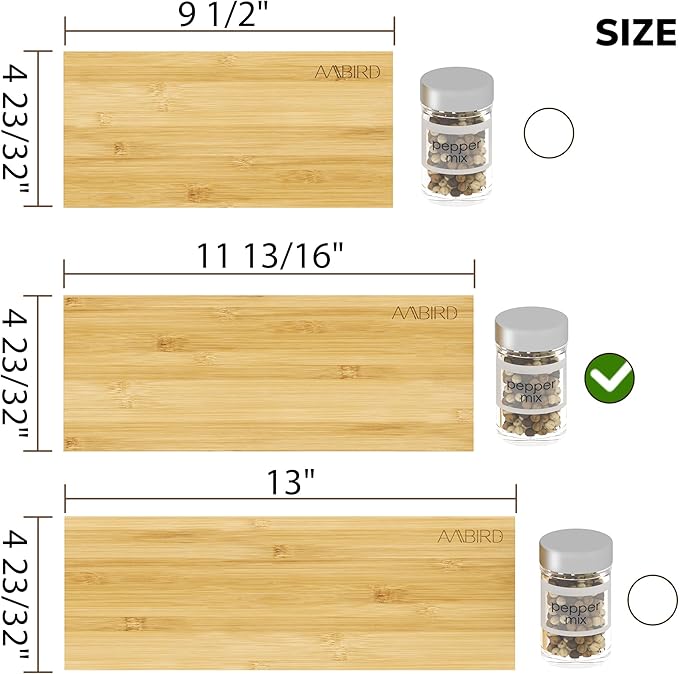 AMBIRD Bamboo Spice Drawer Organizer with Non-slip Mat,4 Tier - 2 Set Jar Spice Rack Tray From 12''to 24''