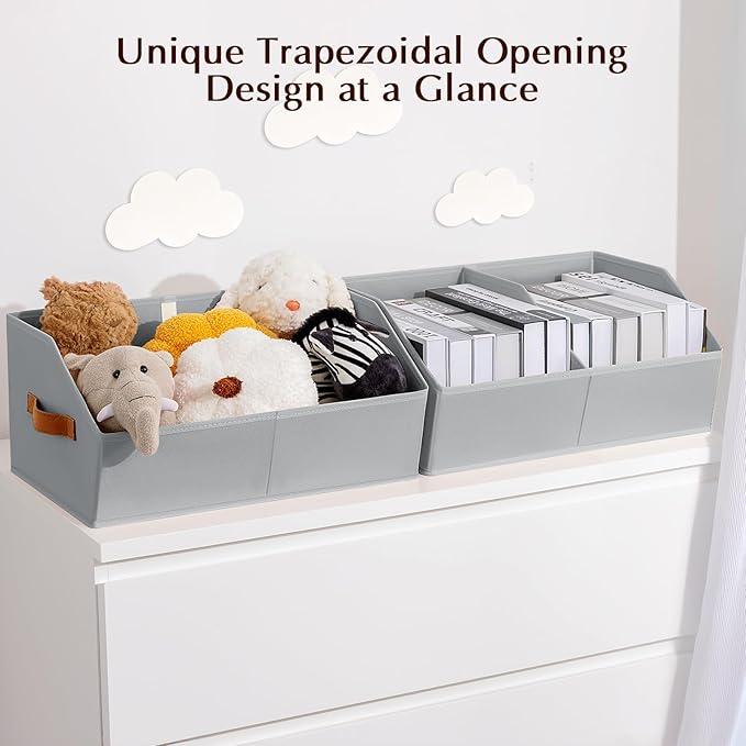 Homsorout Closet Organizers and Storage Bins - 8 Pack Collapsible Divided Trapezoidal Cube Storage Bins Baskets For Organizing Clothes Blankets,Toys, Books, Towels(Light Grey)