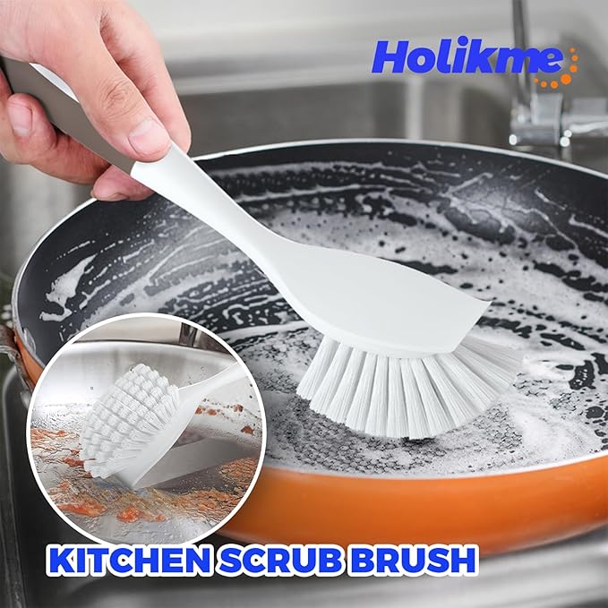 Holikme Cleaning Brush Set, Scouring Pad for Cleaning, Groove Gap Brushes for Pot, Pan, Kitchen Sink, Wire Brushes (Brown)
