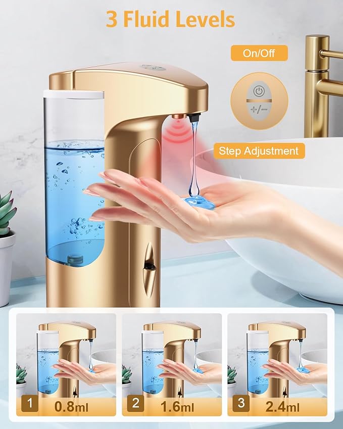 2 Pack Automatic Soap Dispenser, 370ml Touchless Automatic Liquid Soap Dispenser, Battery Operated Hand & Dish Soap Dispenser with Infrared Sensor, 3 Dispensing Levels, for Kitchen Bathroom