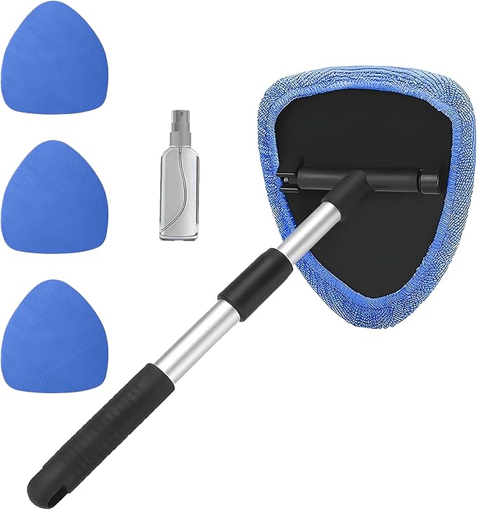 Car Window Cleaner, Car Cleanser Brush, Car Accessories Car Cleaning Supplies Tools, Car Cleaning Kit with Extendable Handle, Microfiber Cloth