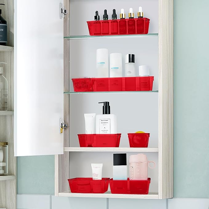 25 PCS Plastic Drawer Organizer Set, Clear Red