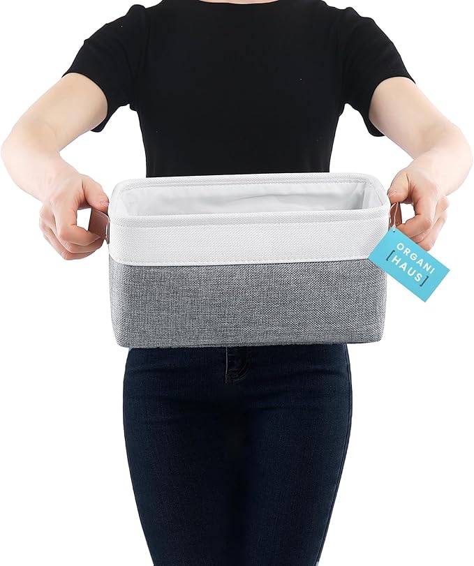 Small Fabric Storage Baskets 6 Pack, Gray/Off-White