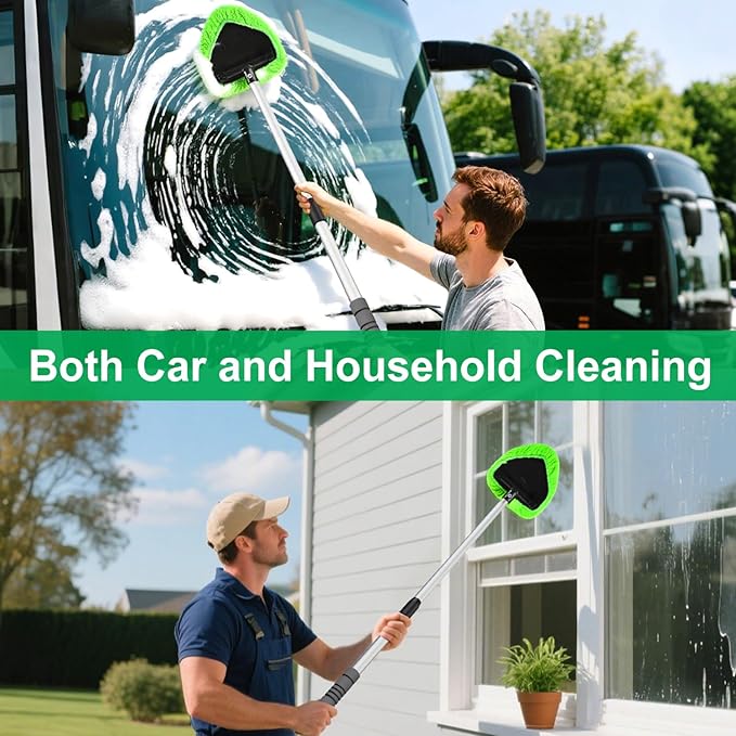 XINDELL 29-inch Windshield Cleaner Tool – Car Interior Window Cleaning Kit with Extended Long Handle & 4 Microfiber Pads