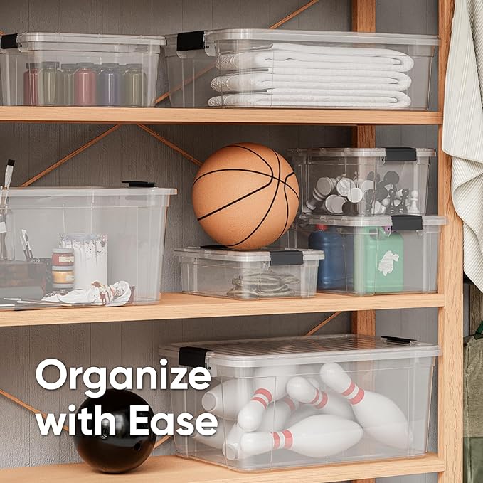 Small Storage Bins with Lids, Clear Boxes for Organizing, 2 Pack, 11 Qt