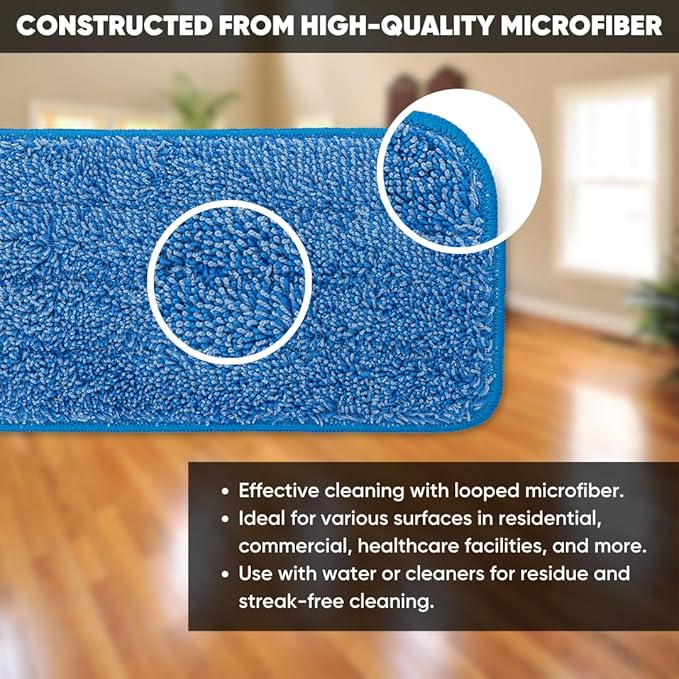Microfiber Wholesale 36 inch Microfiber Mop Pads - Machine Washable, Reusable, Refills & Replacement Wet Mop Heads Compatible with Any Microfiber Flat Mop System (18 Pack)