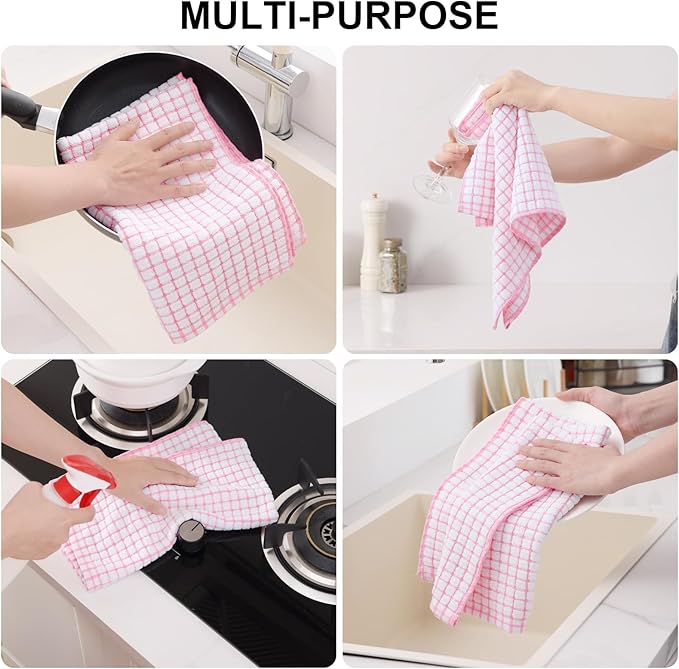 Kitinjoy Cotton 8 Pack Terry Kitchen Towels, 16 x 25 Inches Super Soft and Absorbent Dish Towels, Quick Drying Hand Towels for Kitchen Drying, Mix Colour