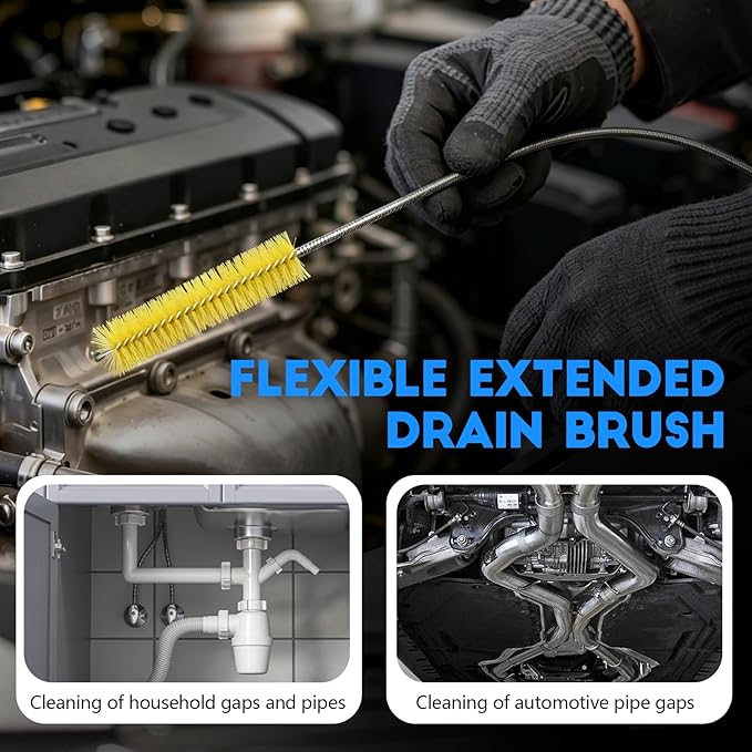 2PCS Flexible Long Drain Brush, 78 Inch Nylon Stainless Steel Tube Cleaning Brush, Slim Long Hose Pipe Cleaning Tool for Auto Sunroof Drain Hole