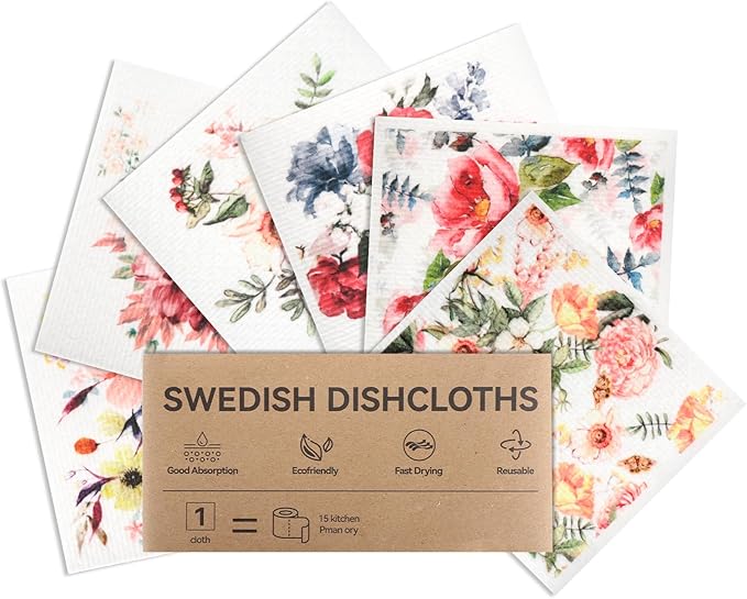 Lsnisni Swedish Dishcloths for Kitchen 6 Pack, Swedish Dish Cloths, Reusable Paper Towels, Washable Kitchen Cloth, 100% Biodegradable, Super Absorbent, Quick Drying