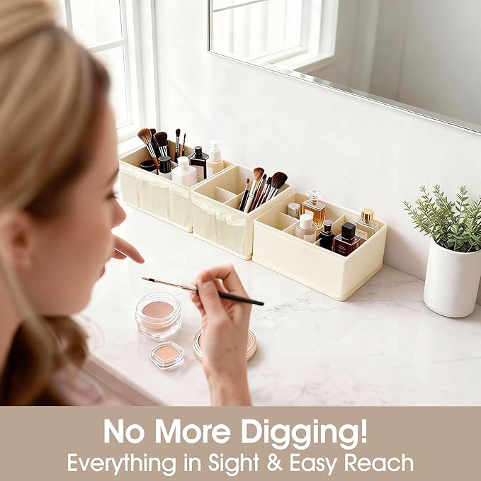VERONLY Cosmetic Storage Bins Makeup Organizer, Adjustable Multifunction Storage Box Desk Drawer Divider for Makeup Brushes