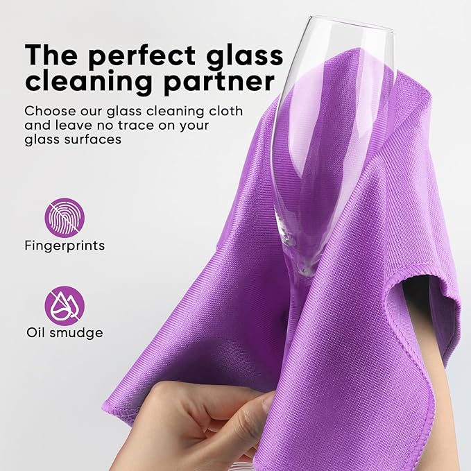 HOMEXCEL Microfiber Glass Cleaning Cloths 6 PK, Lint Free Streak Free, Reusable Microfiber Magic Cleaning Cloth for Windows, Glasses, Mirrors, Screens