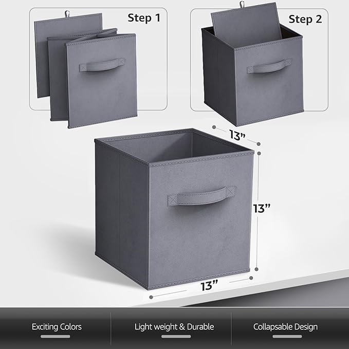 Sorbus 13 Inch Storage Bins - Sturdy Collapsible Fabric Storage Cubes with Handle - 8 Foldable Baskets for Organizing Clothes, Toys, Books