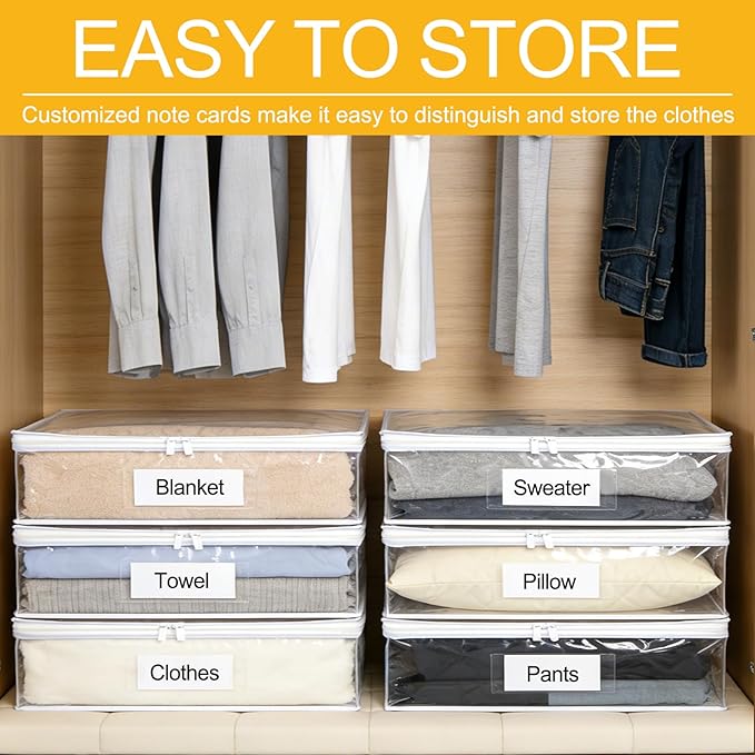 6 Pack Clear Zippered Plastic Storage Bags, Vinyl Sweater Bags with Zipper