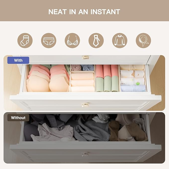 Drawer Organizer Clothes, 21 Pack Dresser Organizer for Baby Clothes, Beige
