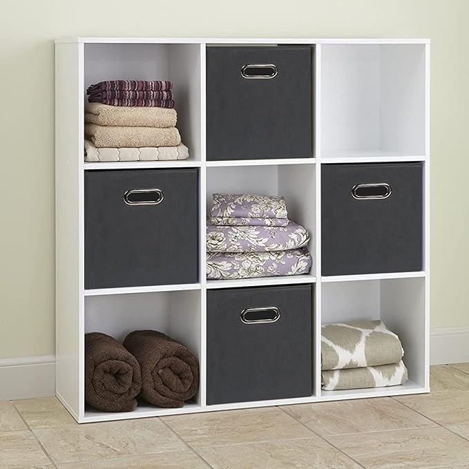 Fabric Cloth Storage Bins,Fabric Cube Organizer with Dual Handles Foldable Cube Storage Baskets for Home Bedroom Storage,Set of 8,(Gray)