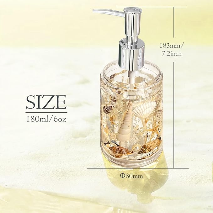 FONMY Soap Dispenser with Pump Acrylic w/Nature Seashell Handmade Bathroom Hand Soap Dispenser, Kitchen Refillable Liquid Dispenser for Soap,Dish Soap, Lotion (Milkly White)