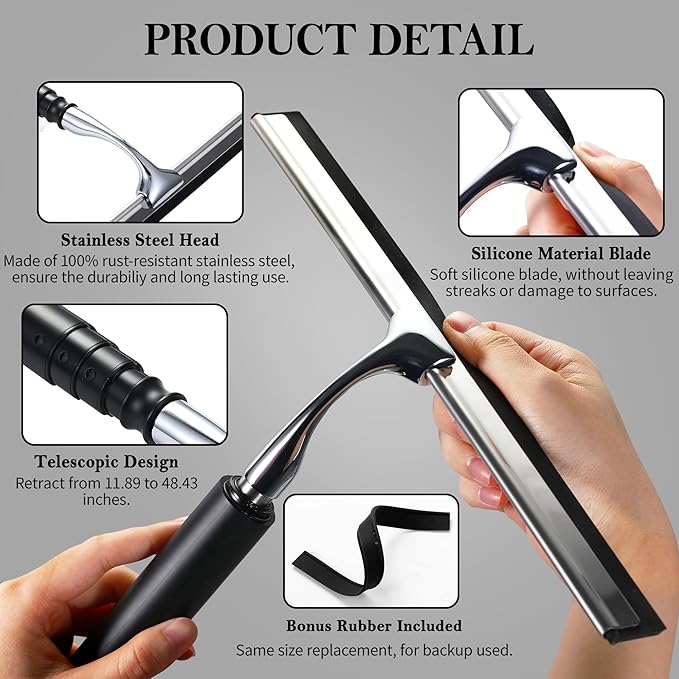Toncoke 2-in-1 Window Squeegee Kit - 12" Wide, Black