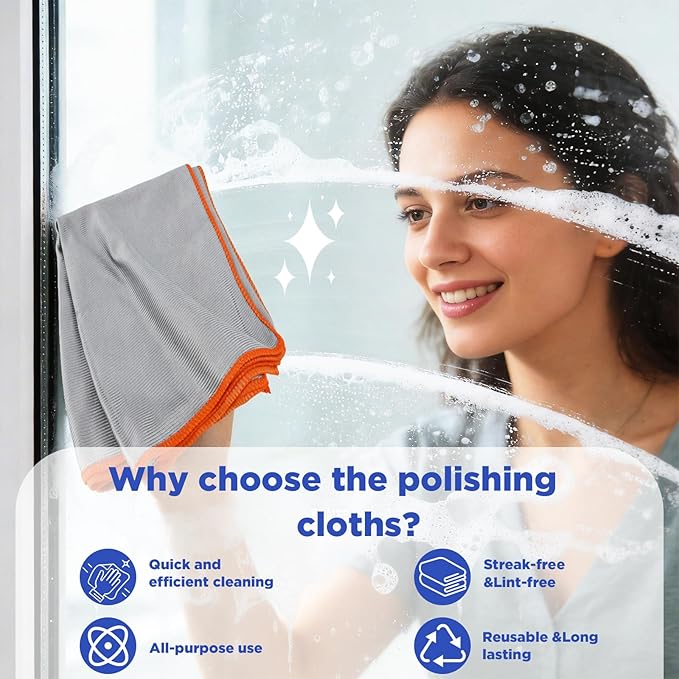 Puomue 12 Pack Microfiber Glass Cleaning Cloth, 320GSM Thick Lint Free Glass Towels, Reusable Window Cleaning Cloth for Windshields, Lenses, Glasses, Mirrors & Windows, Polishing Silver, 13.8" x 10.8"