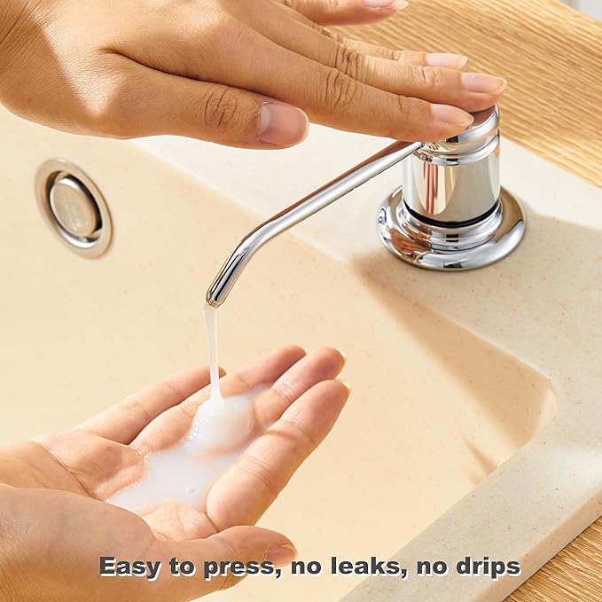 Gagal Soap Dispenser (Chrome) and Extension Tube Kit for Kitchen Sink, Complete Brass Pump with 40" Silicone Tube Connect to The Bottle Directly, Say Goodbye to Frequent Refills