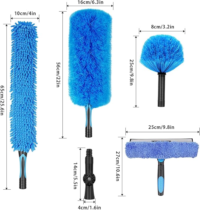 30 Foot High Ceiling Duster Kits with 4.7-24 FT Carbon Fiber Extension Pole, Feather Duster, Cobweb Duster, Ceiling Fan Duster, Window Squeegee & Cleaner with Pole 24 Ft