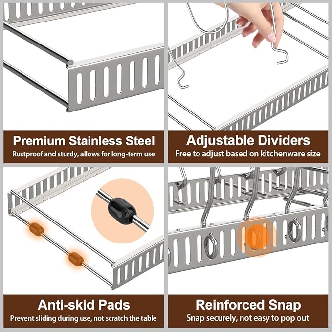 2 Pack Pot and Pan Organizer, Silver