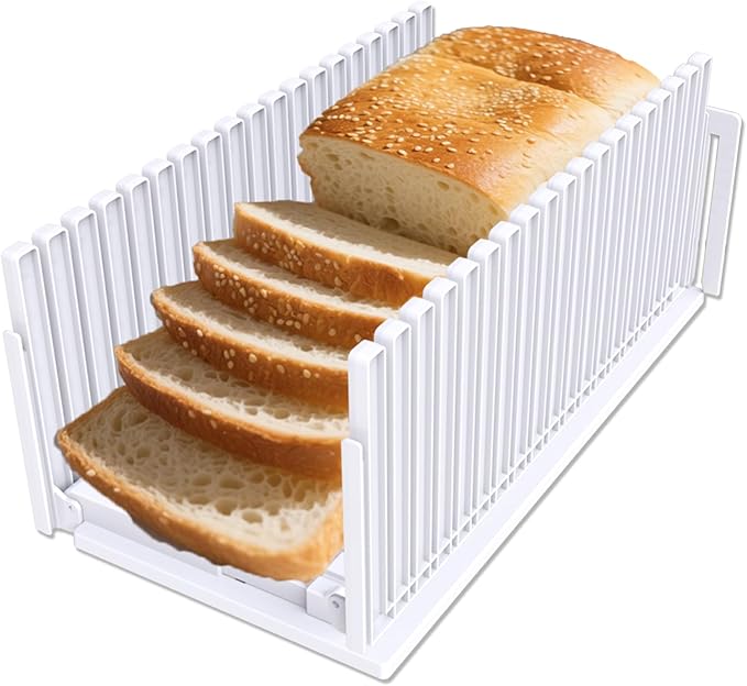 Fanlory Bread Slicer,Adjustable Thickness And Width Guide Bread Slicer, Foldable and Compact Bread Slicing for Homemade Bread - Kitchen Gadget, Baking Tool & Gift (Snowwhite)