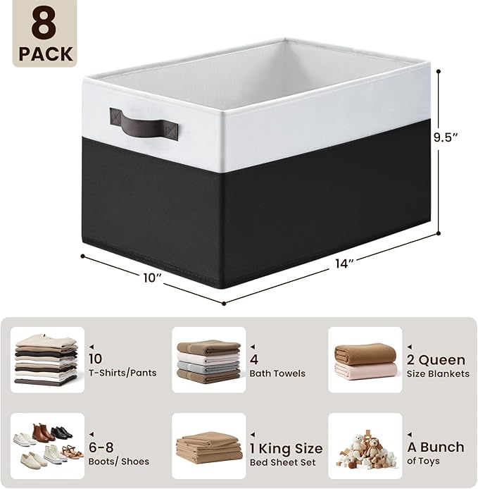 8 Pack Large Storage Baskets for Room Organization
