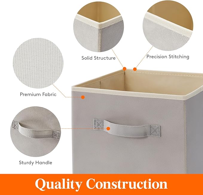 Lifewit Storage Cubes, Foldable Decorative Fabric Storage Baskets for Organizing Home Organizers with Handles for Shelves, Closet, 11 Inch Bins, 18L Light Gray, 12 Packs