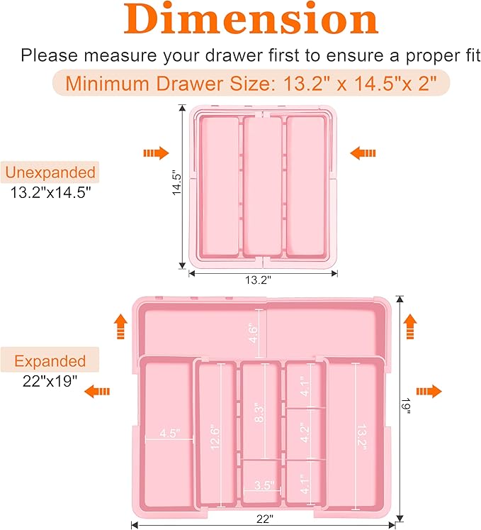 Spaclear Large Utensil Drawer Organizer Expandable Silverware Organizer for Kitchen Drawer Adjustable Cooking Utensil Holder Cutlery Flatware Tray