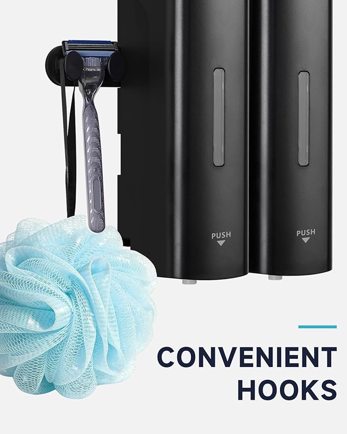 AIKE 2 Chambers Shower Shampoo and Conditioner Dispenser 2 x 11.8 fl.oz. for Bathroom(Black)