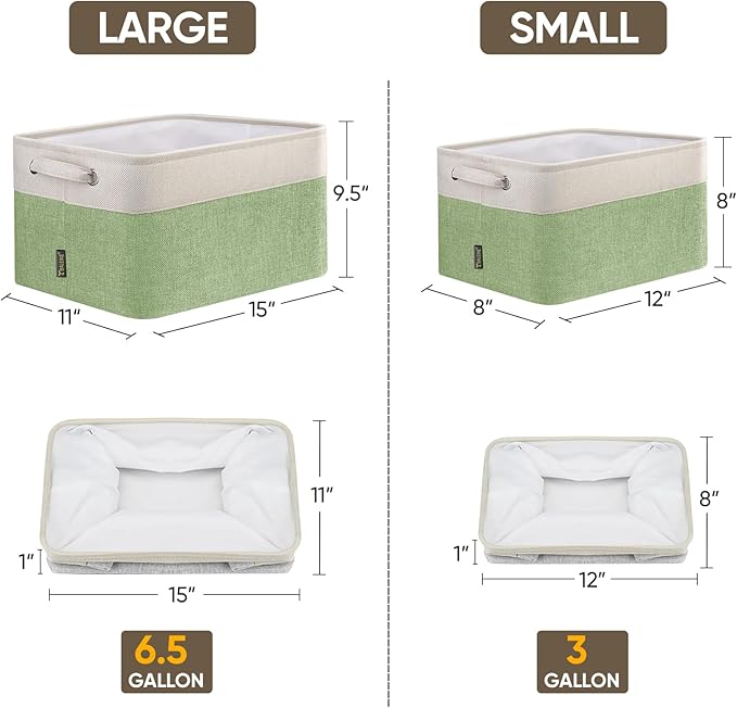 2 Pack Fabric Closet Storage Bins for Shelves, Green, 15''x11''x9.5''