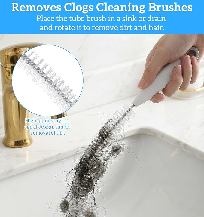 Snake Drain Hair Removal Tool, 26" Drain Brush Pipe Cleaning with Hair Catcher & Forceps, Heavy-Duty Sewer Snake Tool for Clog Removal