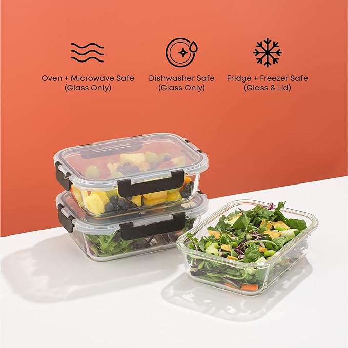 JoyJolt 5 Glass Meal Prep Containers - 35oz Airtight Set