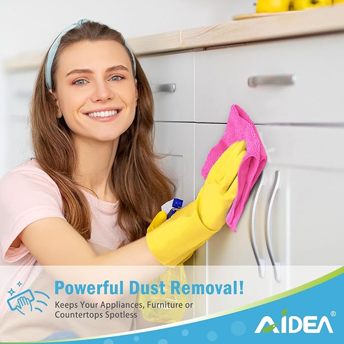 AIDEA Microfiber Cleaning Cloth-12PK, Soft Microfiber Towels for Cars, Absorbent Cleaning Rags, Lint-Free Streak-Free Wash Cloths for House, Kitchen, Window(12in.x12in), Pink