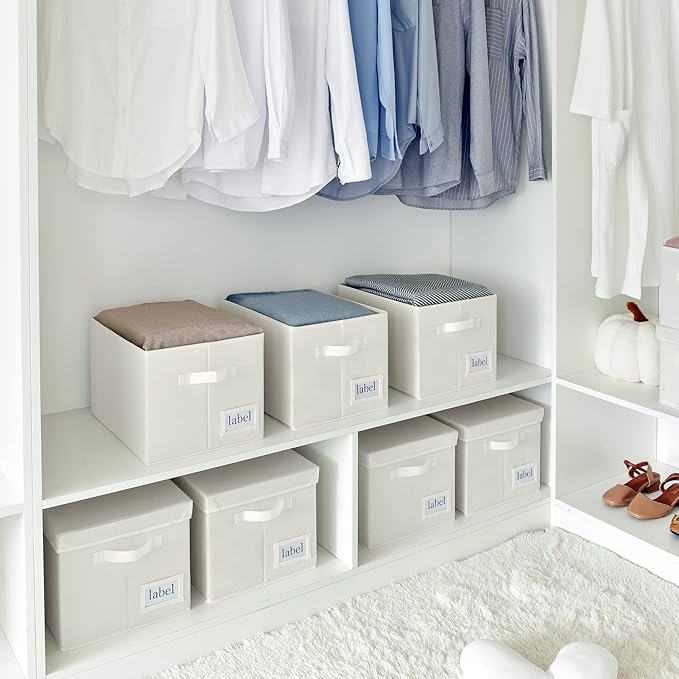 GRANNY SAYS Cloth Storage Bin with Label Holder, Closet Organizers and Storage Shelves, Sweater Storage Boxes for Closet Room, Storage Baskets for Organizing, Pearl White, Large, 3-Pack