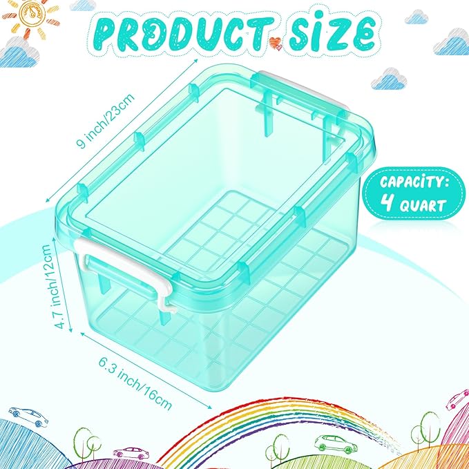 Wenqik 6 Pack 4 Quart Storage Bins - Teal