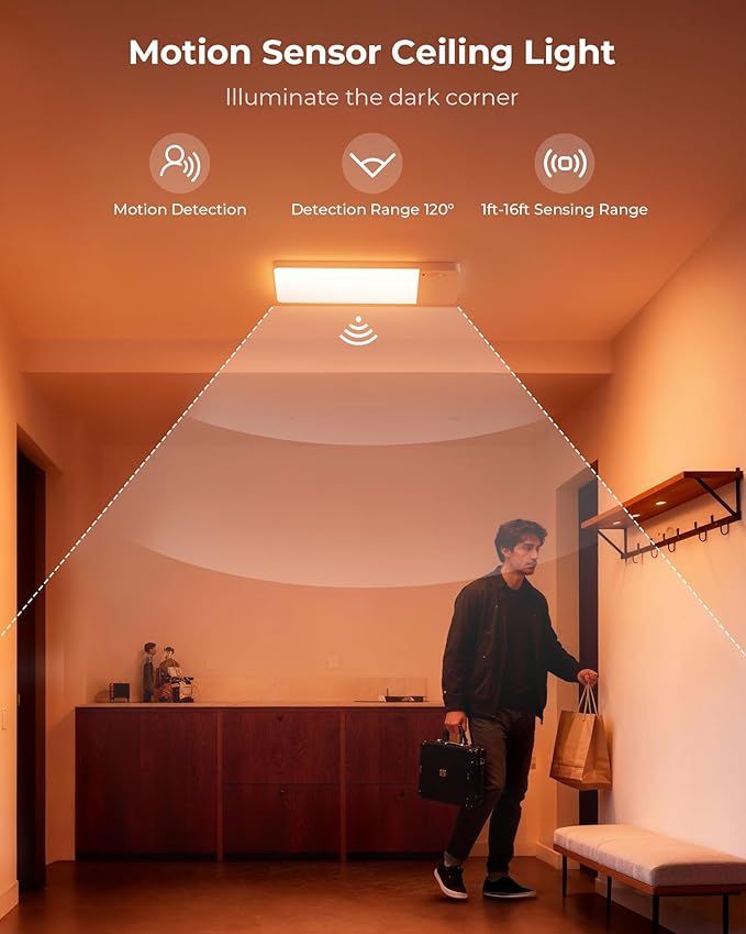 FULEN Rechargeable Motion Sensor Ceiling Light RGB Color,Closet Light, LED Shower Lights, Ceiling Lamp for Bathroom,Pantry,Garage