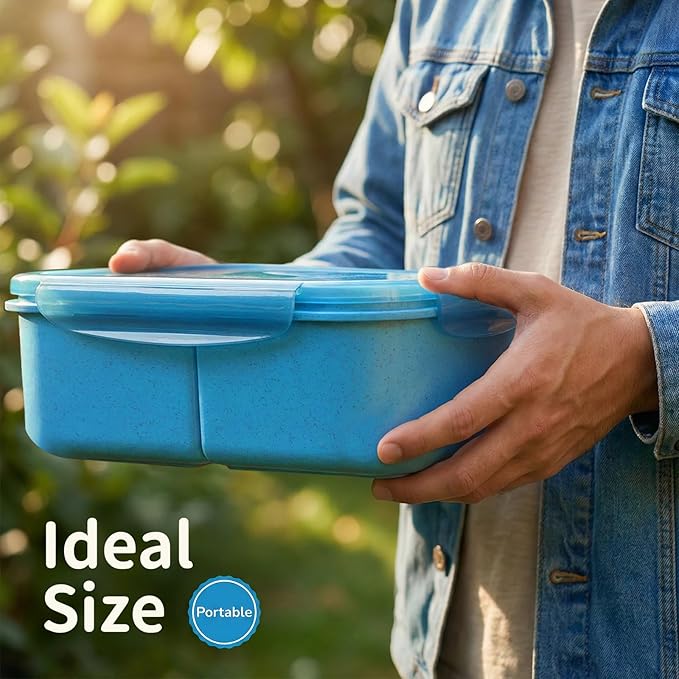 MISS BIG® Bento Box Adults–Portable Lunch Box with Compartments,Leak-Resistant Wheat Material Lunch Container for Meal Prep, Work, office,Picnic,Home