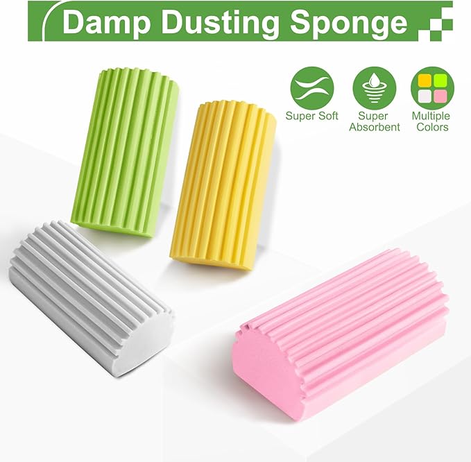 Jeymei 4-Pack Damp Clean Duster Sponge Brush for Cleaning Blinds, Glass, Baseboards, Vents, Railings, Mirrors, Window Track Grooves and Faucets (Yellow)