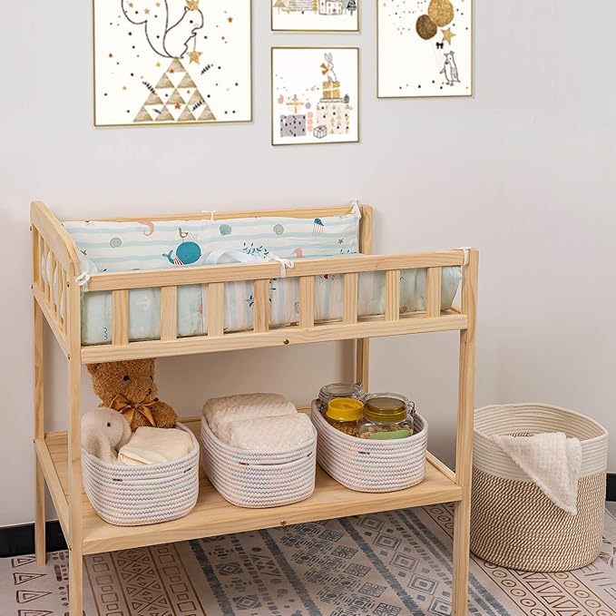 Rectangle Woven Cotton Rope Organizer, Small Rainbow Basket for Kids