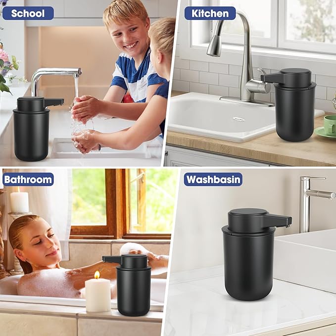 2 Pack Automatic Foaming Soap Dispenser, 10.5oz Touchless Electric Hand Soap Dispenser, Rechargeable Foam Pump for Kitchen Sink, Modern Black (Black)