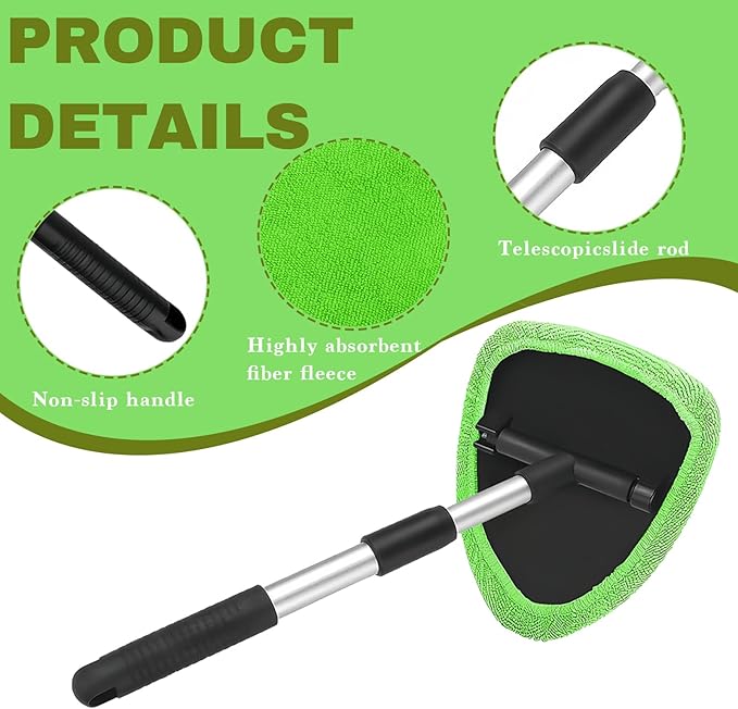 Car Window Cleaner, Car Cleanser Brush, Car Accessories Car Cleaning Supplies Tools, Car Cleaning Kit with Extendable Handle, Microfiber Cloth