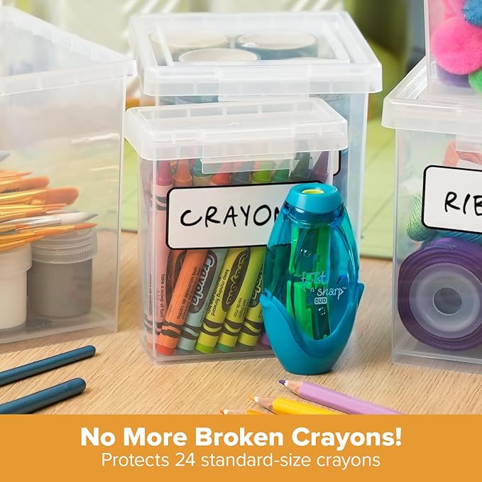 Bostitch Konnect Storage Containers with Lids, Office Organizer, Clear Plastic Box, Stackable for Crayons, Q-tips, Office Supplies, Labels, 0.5 Qt
