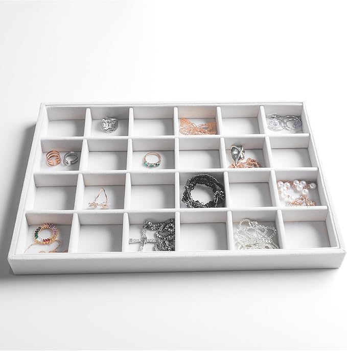 Frebeauty Stackable Velvet Jewelry Organizer Trays for Drawers Inserts Jewelry Storage Tray Display Case