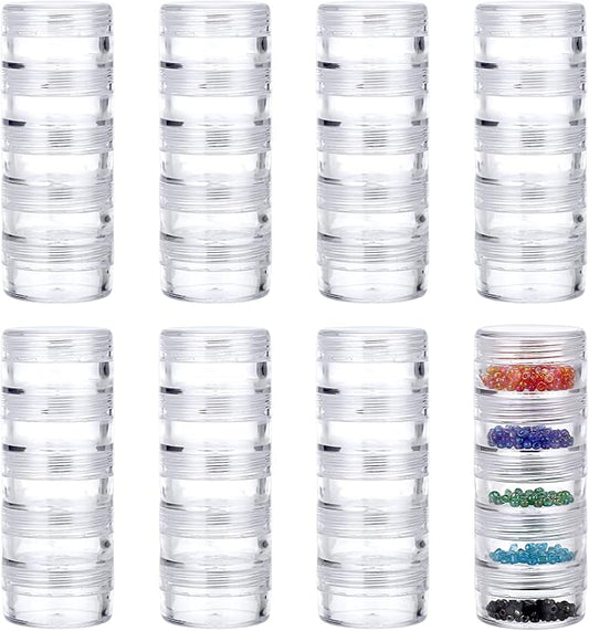 8 Sets 5 Layers Clear Plastic Round Storage Jars Jewelry Bead Storage Containers