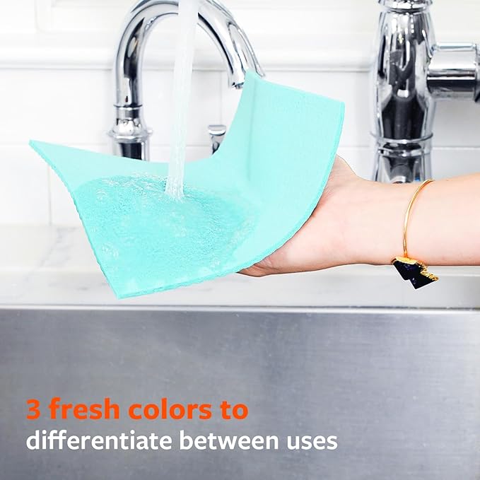 Full Circle Squeeze Swedish Dish Cloths – 6 Pack Reusable Cellulose Sponge Cloths, Super Absorbent Microfiber Cleaning Towels, Paper Towel Alternative, Color-Coded, Eco-Friendly, & Dishwasher Safe